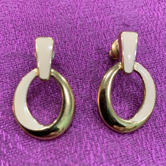 Trifari Jewelry Trifari Gold And White Pierced Earrings Poshmark